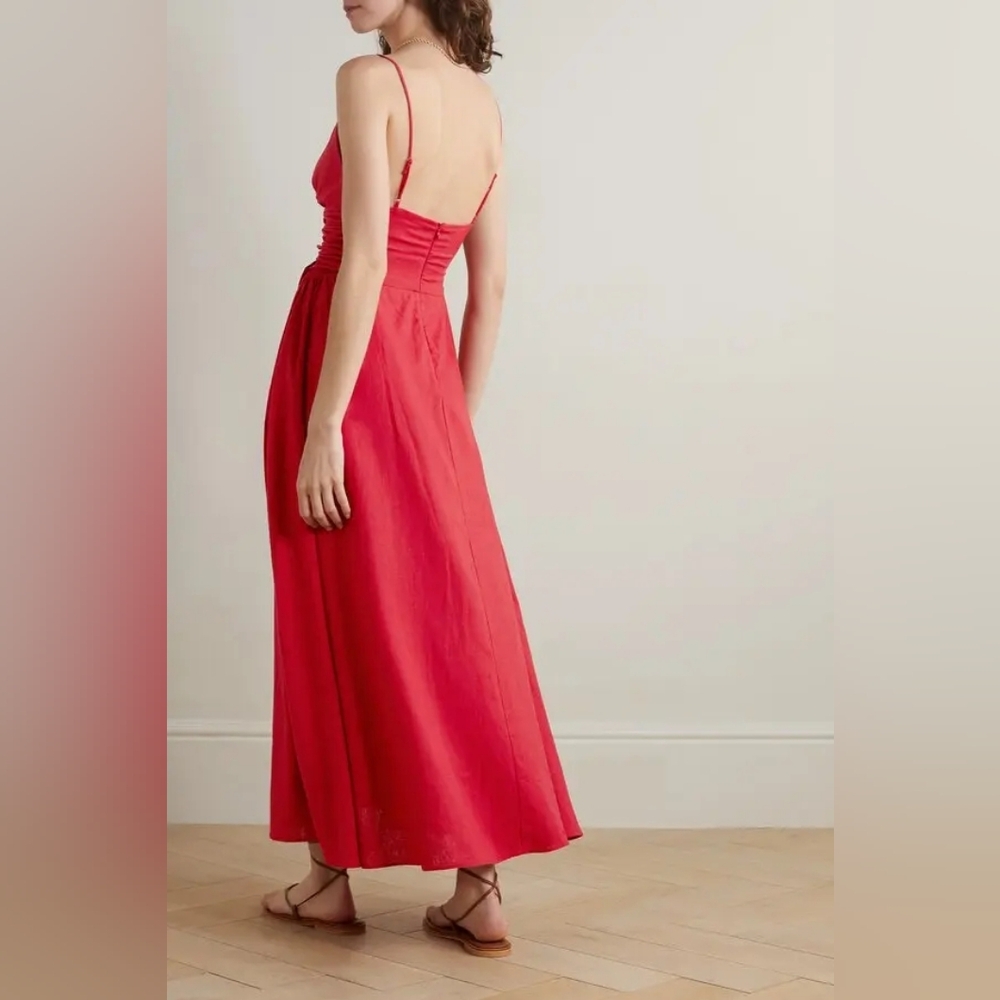 Farm rio Linen-Blend Lace-Up Midi-Dress red sz L,XL BNWT - Picture 12 of 13